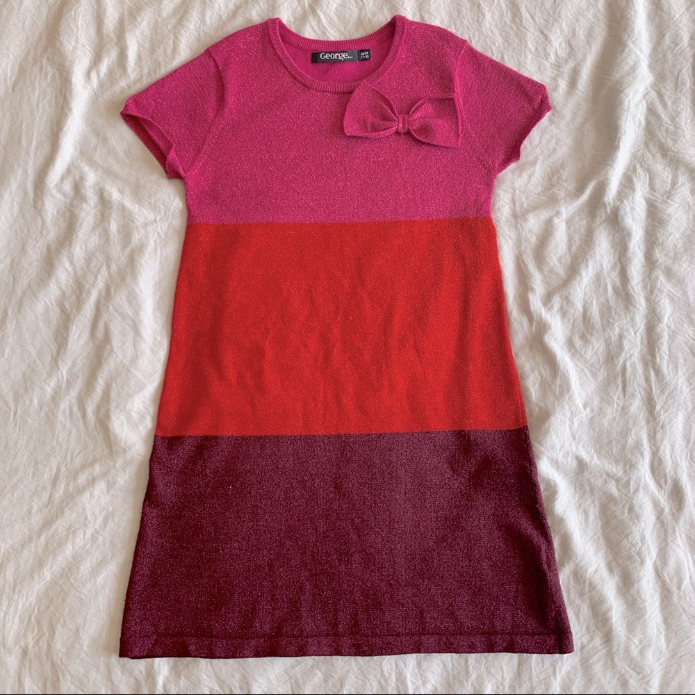 George Girls Sparkle Knit Colour Block Knit Dress.  Size 7/8.
